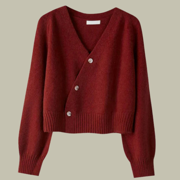 Damen Merinowolle V-Ausschnitt Strickjacke mit Knöpfen - Kastanienbraun