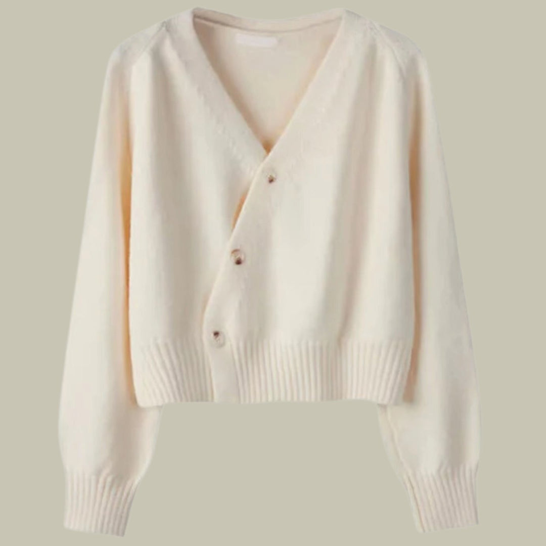 Damen Merinowolle V-Ausschnitt Strickjacke mit Knöpfen - Beige