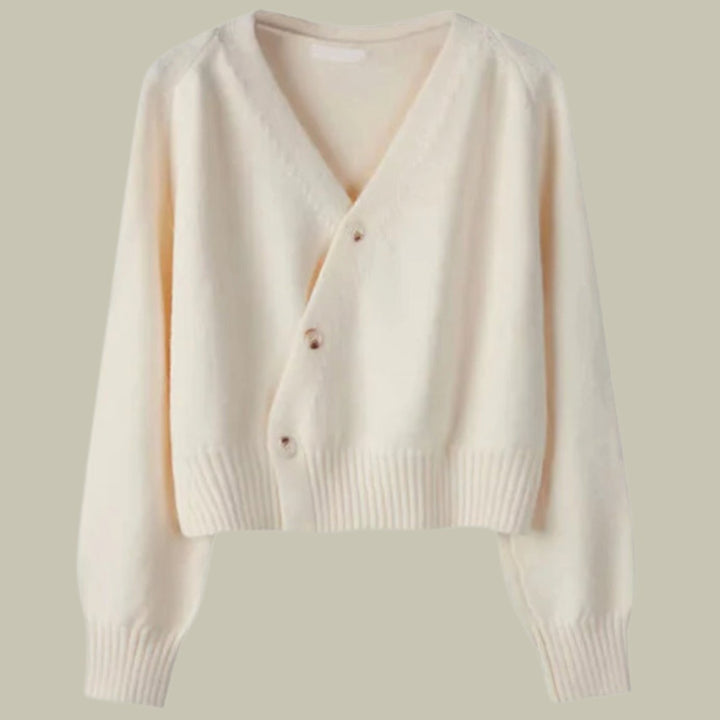 Damen Merinowolle V-Ausschnitt Strickjacke mit Knöpfen - Beige