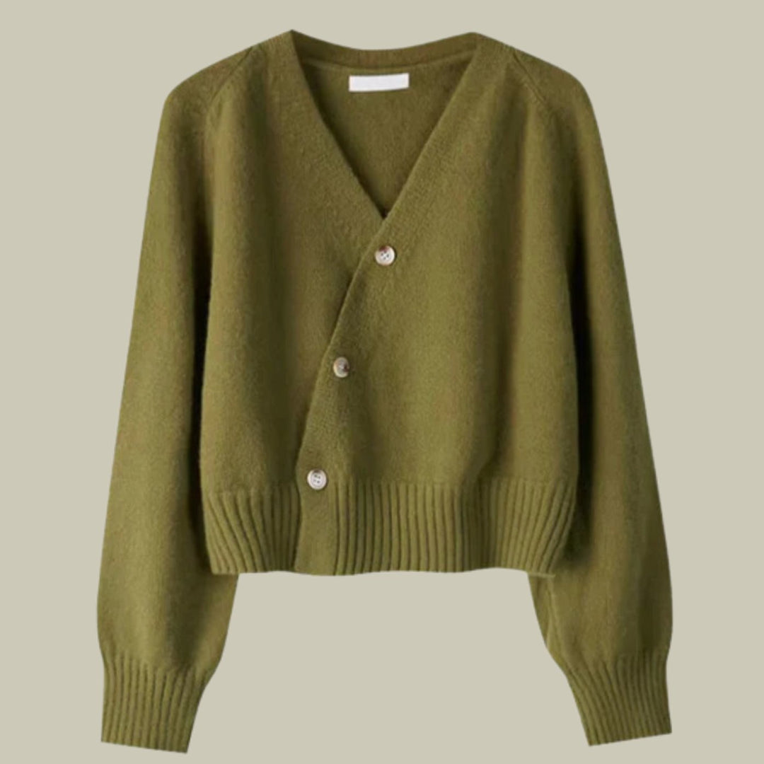 Damen Merinowolle V-Ausschnitt Strickjacke mit Knöpfen - Grün