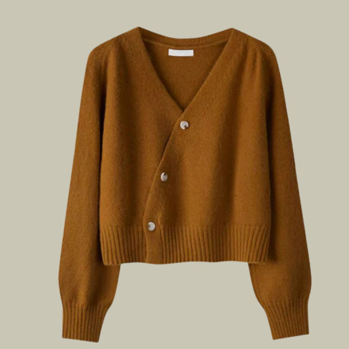 Damen Merinowolle V-Ausschnitt Strickjacke mit Knöpfen - Braun