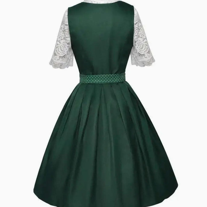 Damen Midi-Dirndl-Set mit Spitzenbluse Schürze Trachtenkleid Oktoberfest