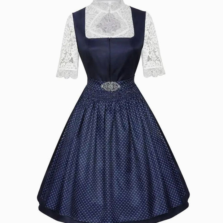 Damen Midi-Dirndl-Set mit Spitzenbluse Schürze Trachtenkleid Oktoberfest