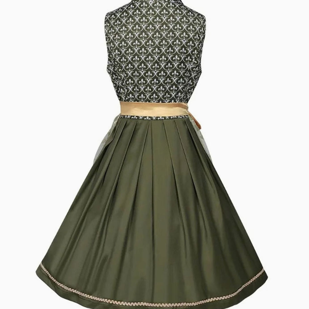 Damen Midi-Dirndl Trachtenkleid mit Spitzenschürze Herzausschnitt