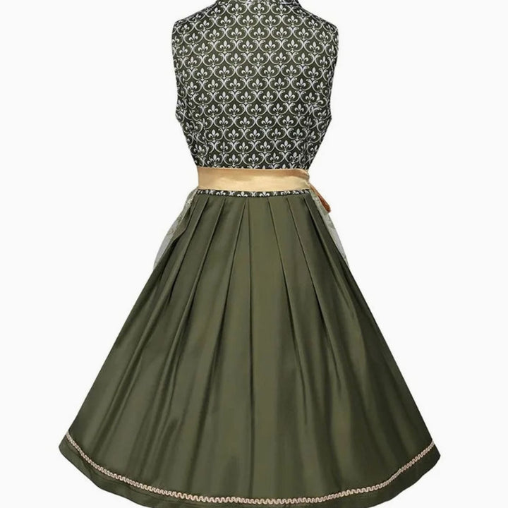 Damen Midi-Dirndl Trachtenkleid mit Spitzenschürze Herzausschnitt