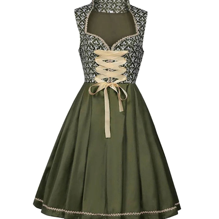 Damen Midi-Dirndl Trachtenkleid mit Spitzenschürze Herzausschnitt