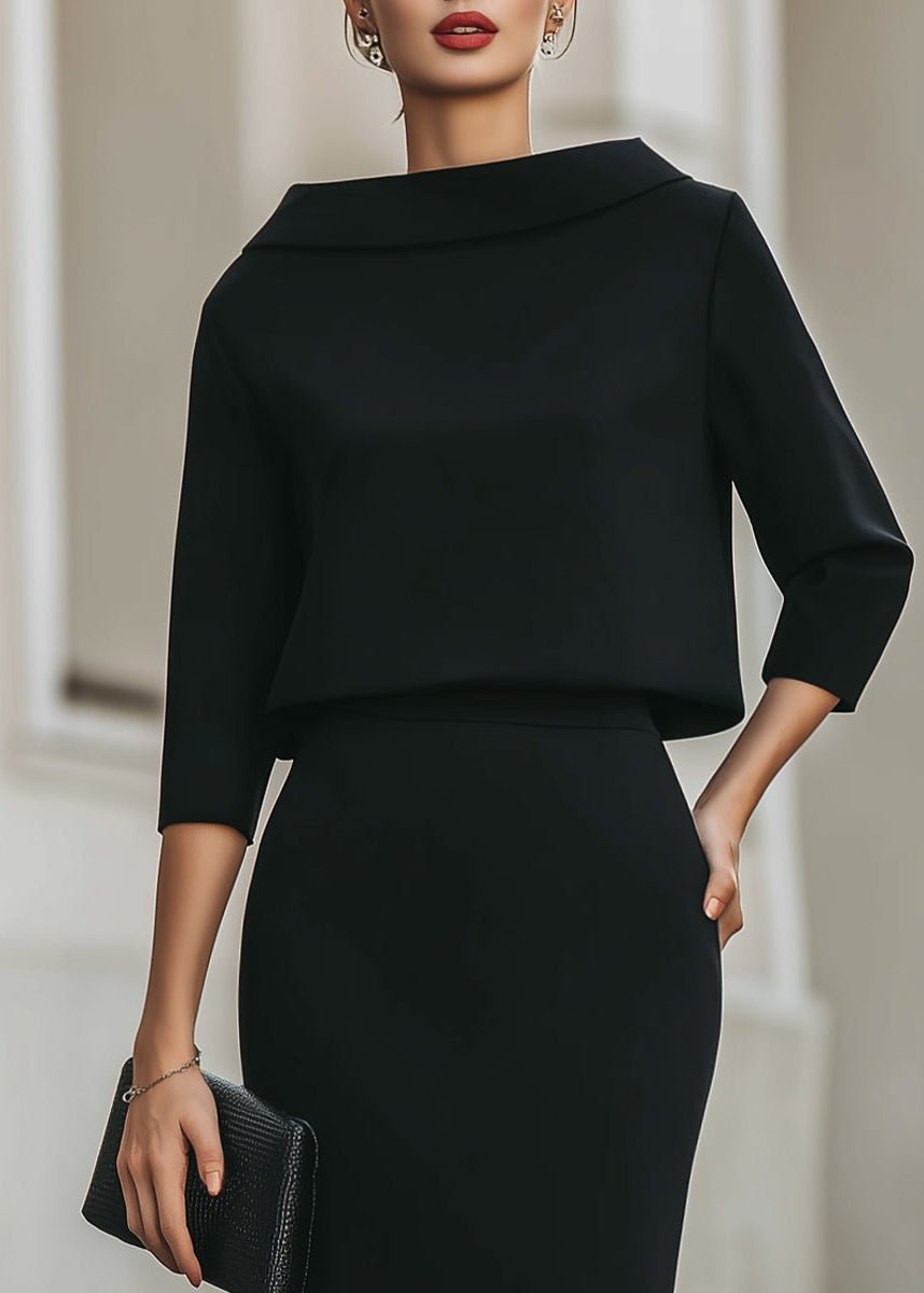 Damen Midi Rock Set Bootshals 3/4 Ärmel Elegant Zweiteiler