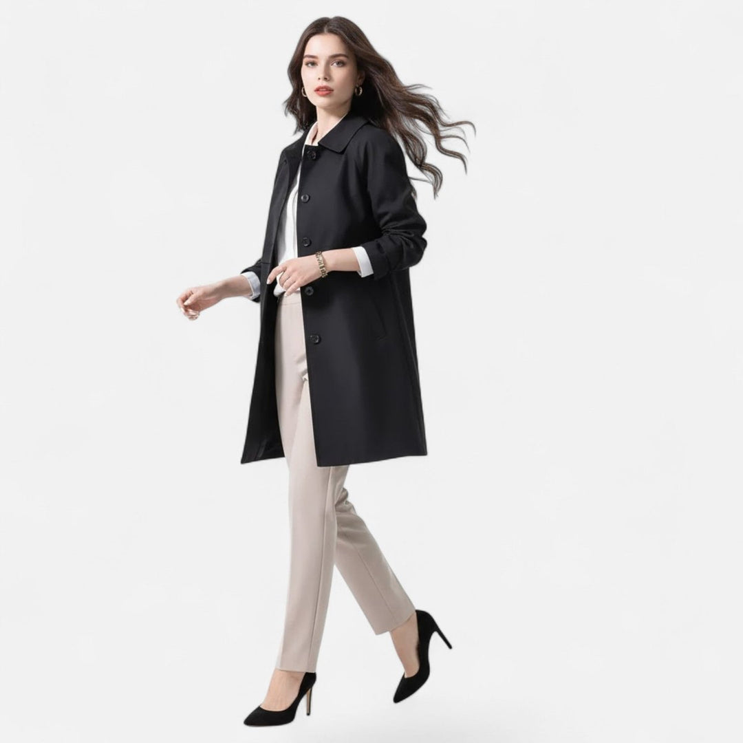 Damen Midi Wollmix Trench Coat Zweireihig Strukturiert