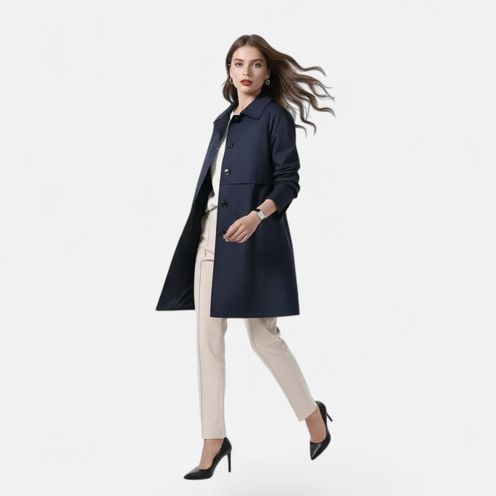 Damen Midi Wollmix Trench Coat Zweireihig Strukturiert