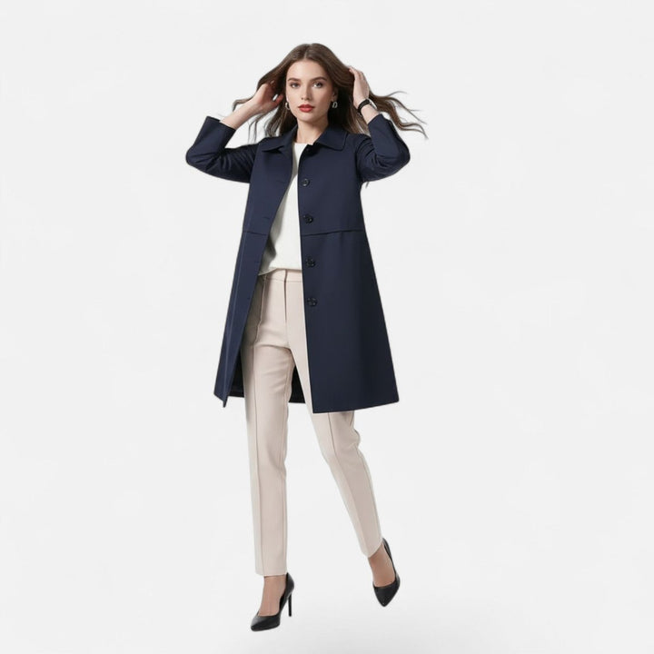 Damen Midi Wollmix Trench Coat Zweireihig Strukturiert
