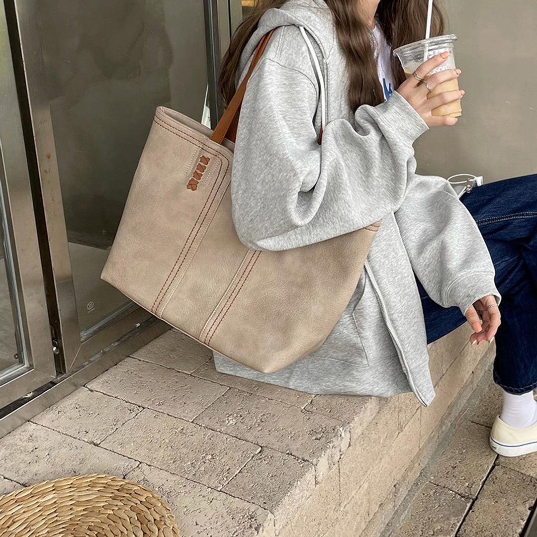 Damen Minimalistische Kunstleder Tote Bag Shopper Tragetasche