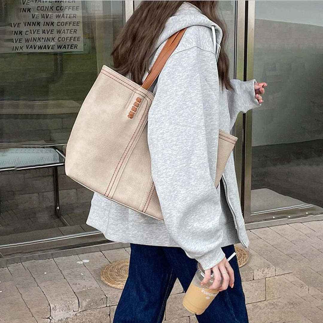 Damen Minimalistische Kunstleder Tote Bag Shopper Tragetasche
