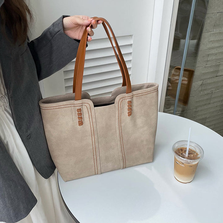 Damen Minimalistische Kunstleder Tote Bag Shopper Tragetasche
