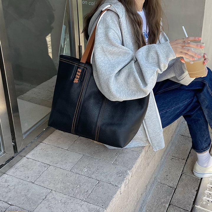 Damen Minimalistische Kunstleder Tote Bag Shopper Tragetasche