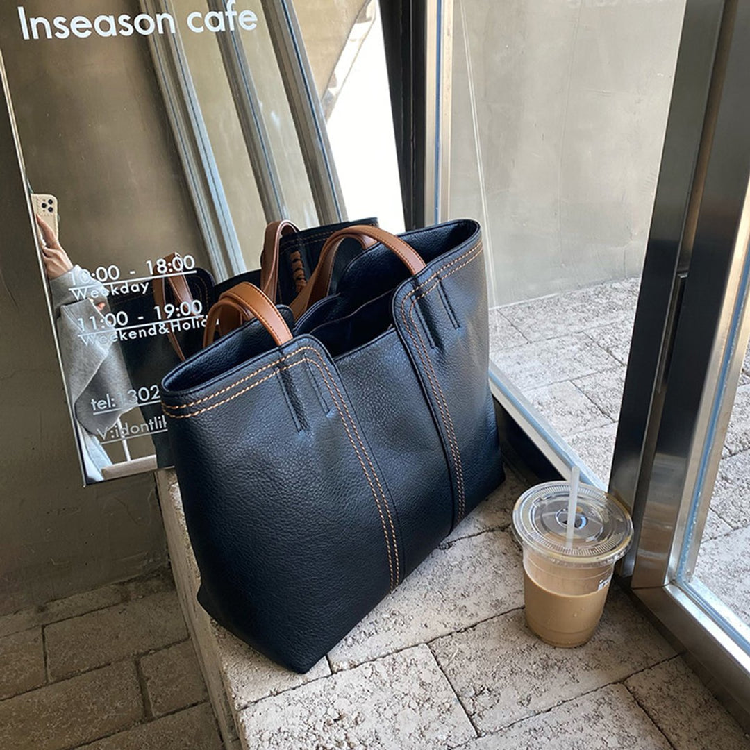 Damen Minimalistische Kunstleder Tote Bag Shopper Tragetasche