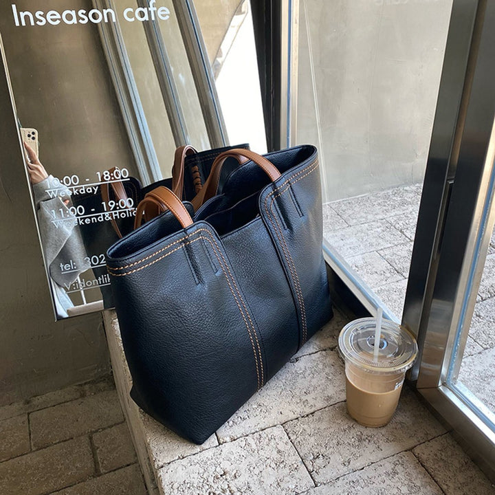 Damen Minimalistische Kunstleder Tote Bag Shopper Tragetasche