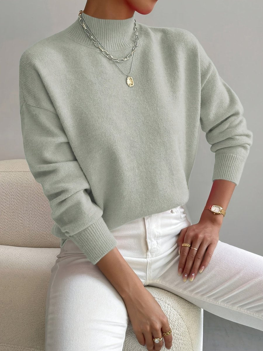 Damen Mock-Turtleneck Langarm Sweater Relaxed Fit - Hellgrün
