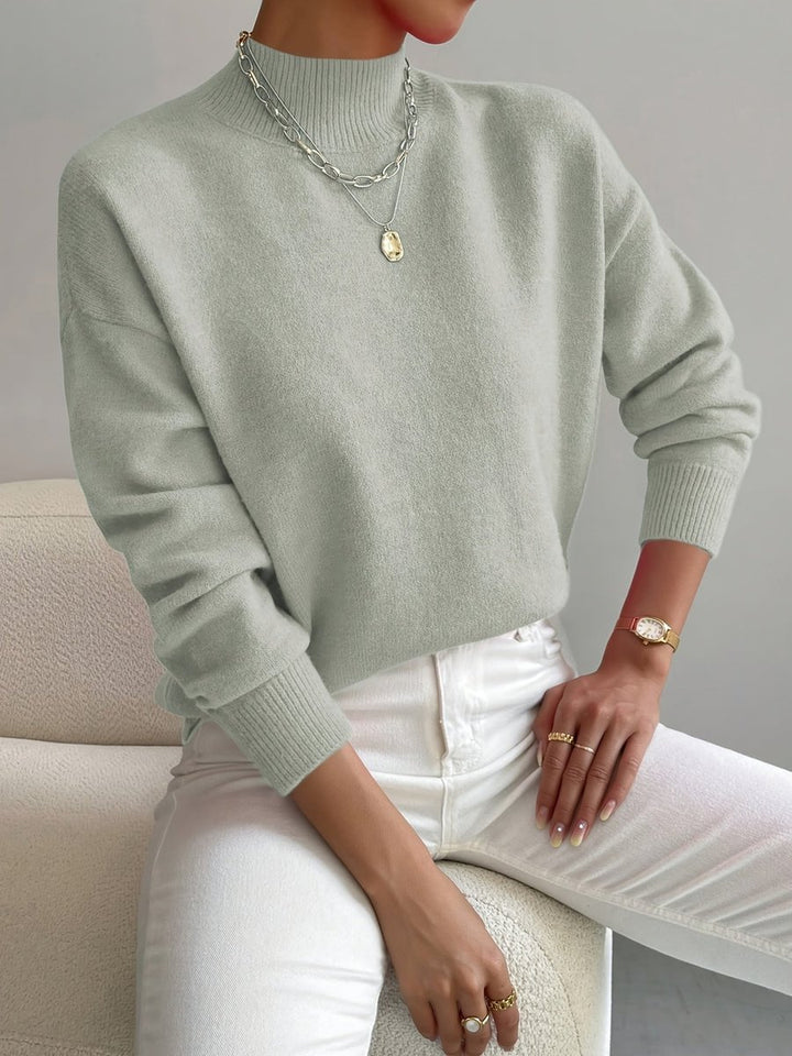 Damen Mock-Turtleneck Langarm Sweater Relaxed Fit - Hellgrün
