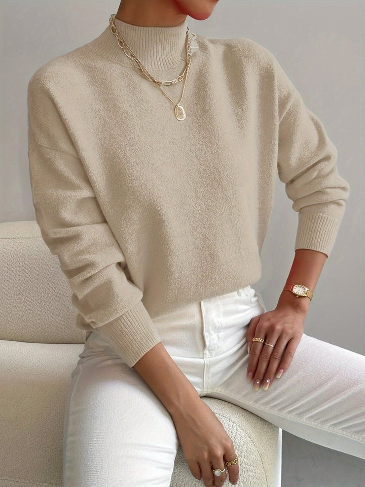 Damen Mock-Turtleneck Langarm Sweater Relaxed Fit - Beige