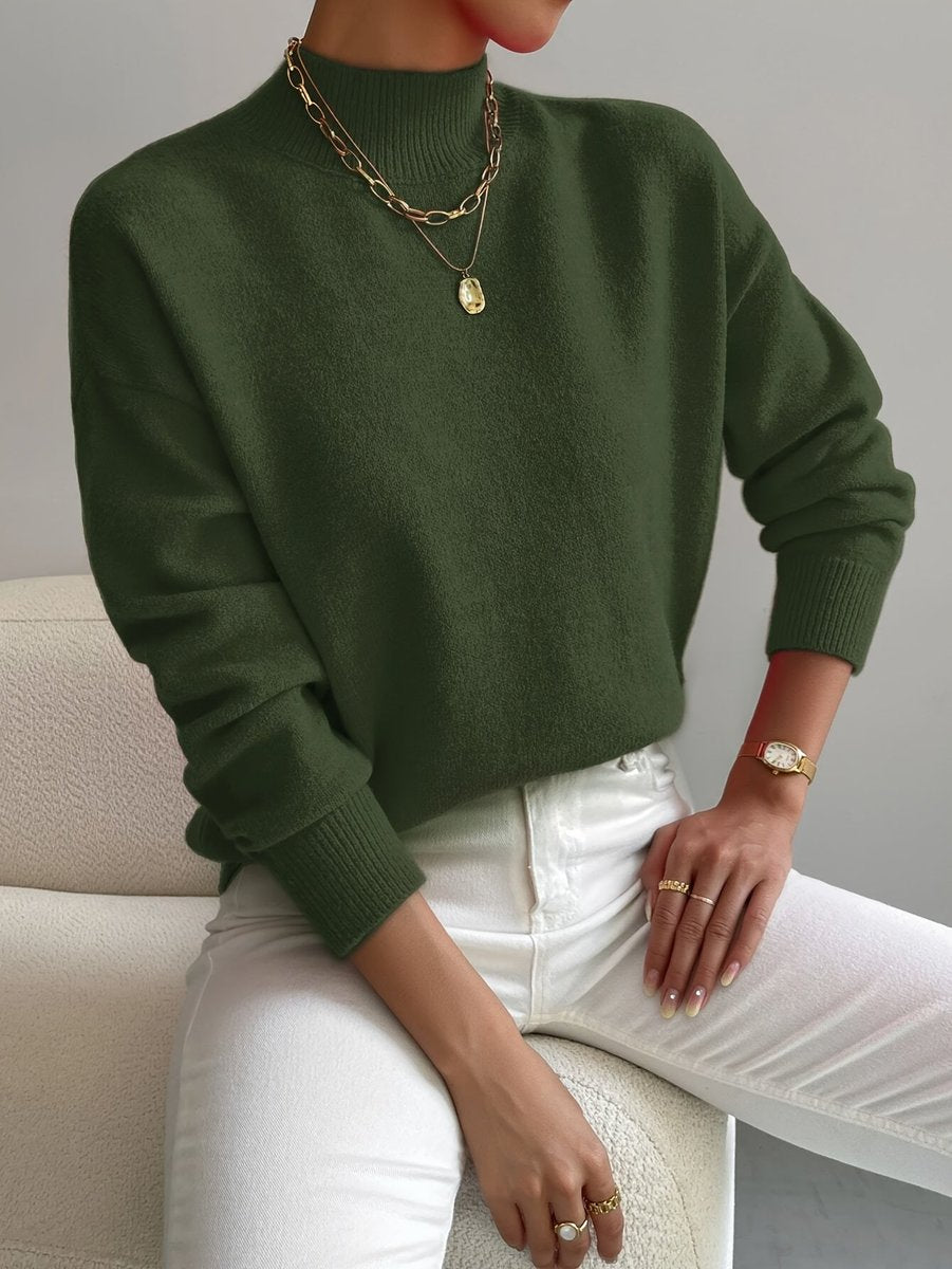Damen Mock-Turtleneck Langarm Sweater Relaxed Fit - Grün