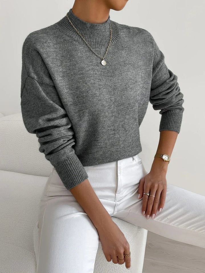 Damen Mock-Turtleneck Langarm Sweater Relaxed Fit - Dunkelgrau