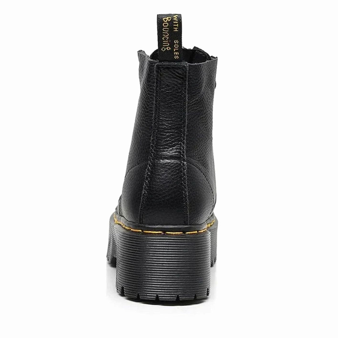Damen Modische Stiefeletten mit dicker Sohle Frontzipp Leder-Optik