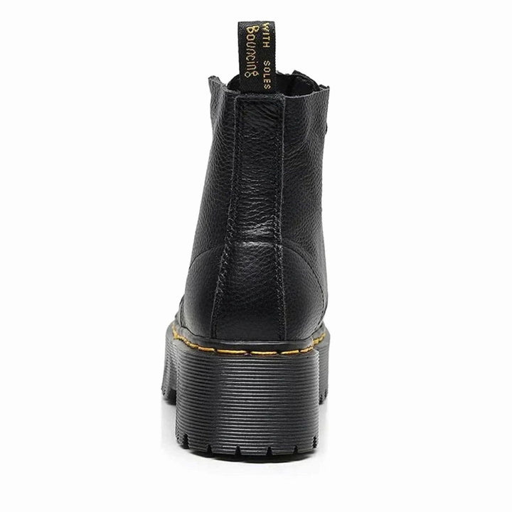 Damen Modische Stiefeletten mit dicker Sohle Frontzipp Leder-Optik