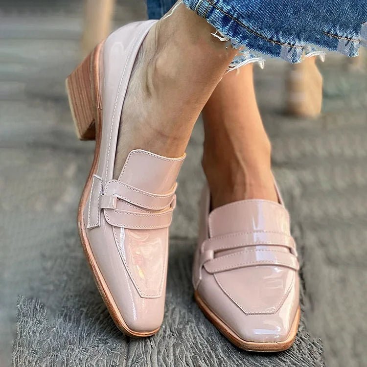 Damen Mokassins Blockabsatz Glänzend Komfort Slipper - Pink