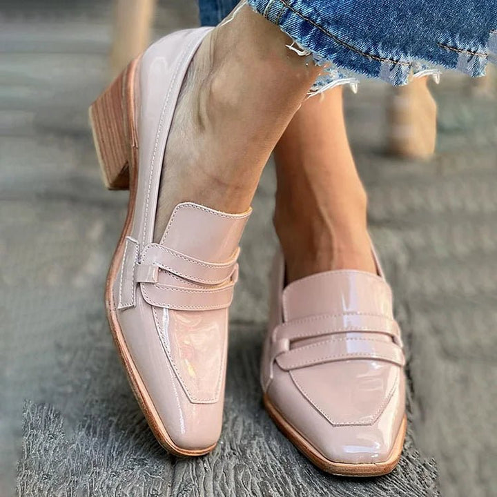 Damen Mokassins Blockabsatz Glänzend Komfort Slipper - Pink