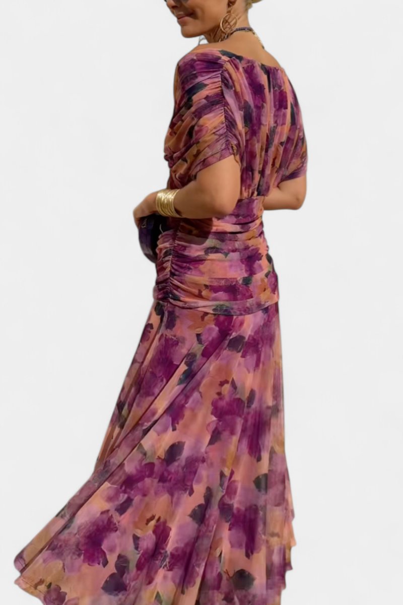 Damen Off-Shoulder Cocktailparty-Kleid figurbetontes Chiffon Maxikleid