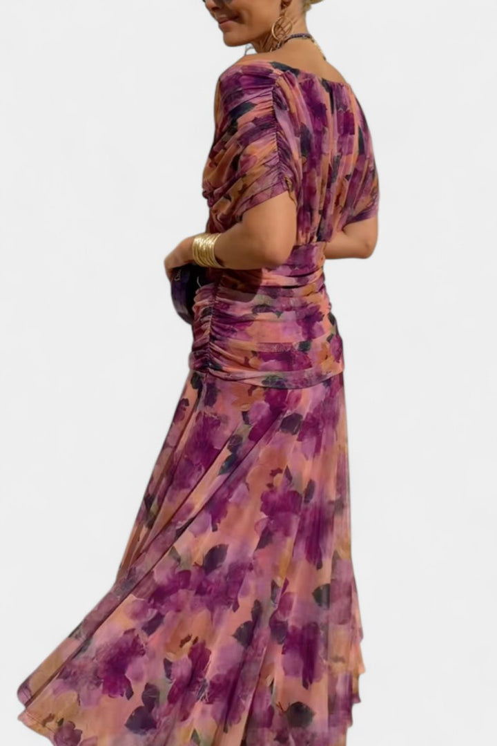 Damen Off-Shoulder Cocktailparty-Kleid figurbetontes Chiffon Maxikleid