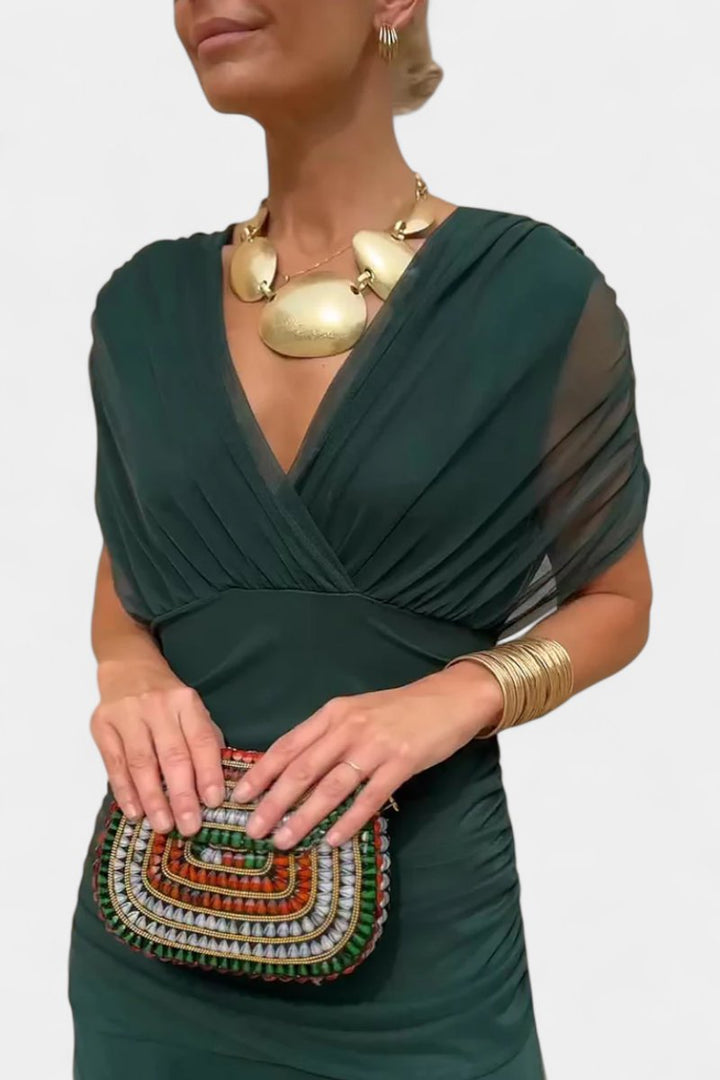 Damen Off-Shoulder Cocktailparty-Kleid figurbetontes Chiffon Maxikleid - Grün