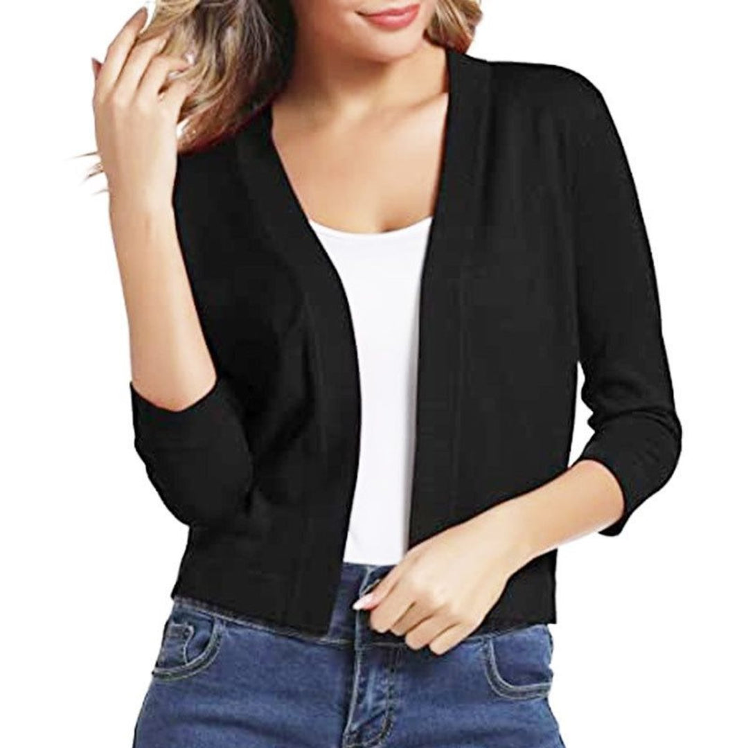 Damen Offener Kurzjacken-Cardigan mit Dreiviertelarm