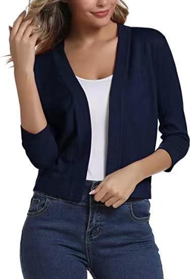Damen Offener Kurzjacken-Cardigan mit Dreiviertelarm - Saphirblau