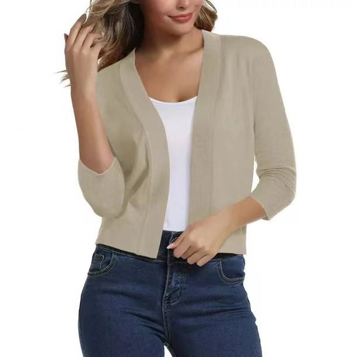 Damen Offener Kurzjacken-Cardigan mit Dreiviertelarm - Beige
