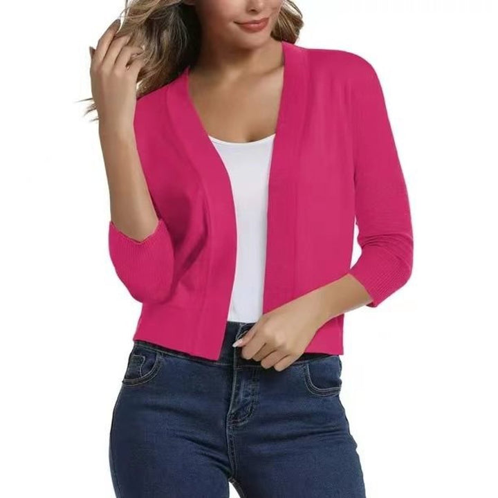 Damen Offener Kurzjacken-Cardigan mit Dreiviertelarm - Rot