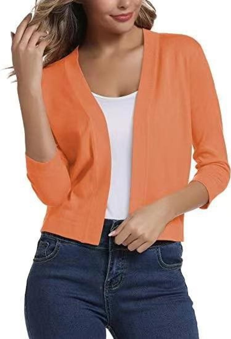 Damen Offener Kurzjacken-Cardigan mit Dreiviertelarm - Orange