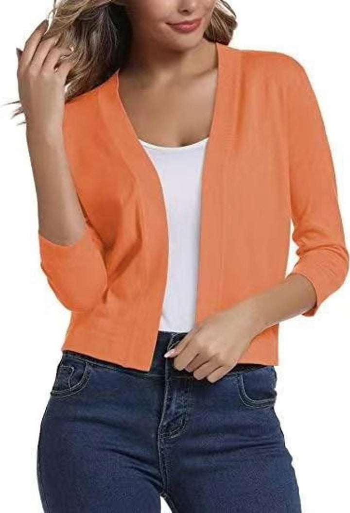 Damen Offener Kurzjacken-Cardigan mit Dreiviertelarm - Orange