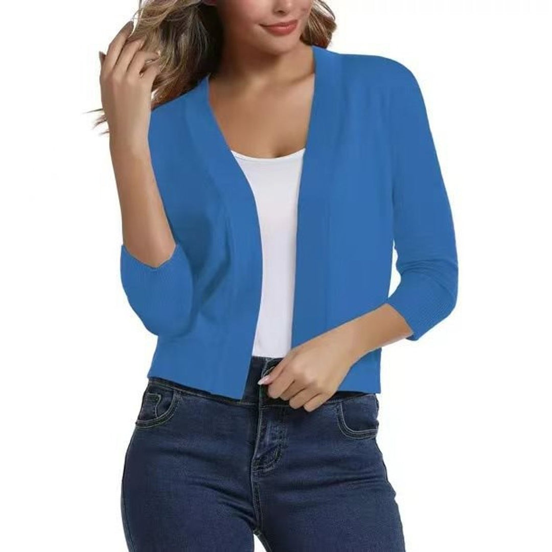 Damen Offener Kurzjacken-Cardigan mit Dreiviertelarm - Blau