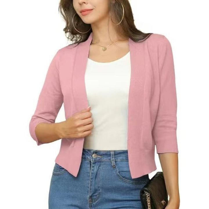 Damen Offener Kurzjacken-Cardigan mit Dreiviertelarm - Gummirot