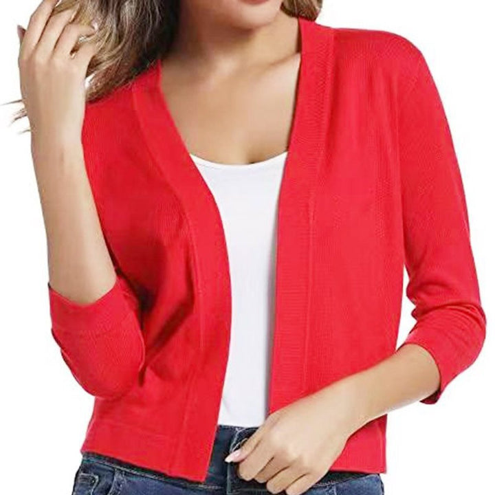 Damen Offener Kurzjacken-Cardigan mit Dreiviertelarm