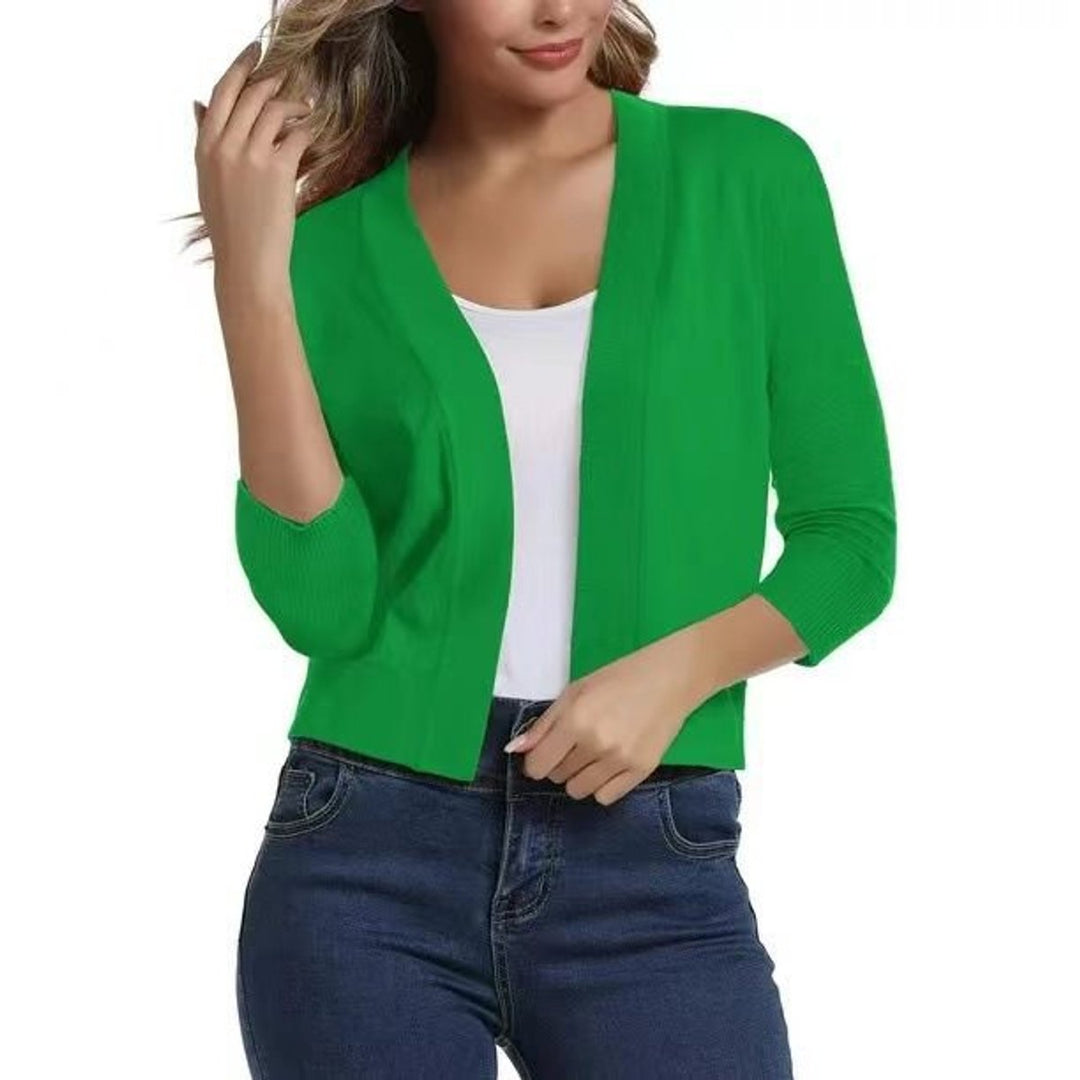 Damen Offener Kurzjacken-Cardigan mit Dreiviertelarm - Hellgrün