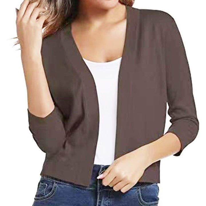 Damen Offener Kurzjacken-Cardigan mit Dreiviertelarm