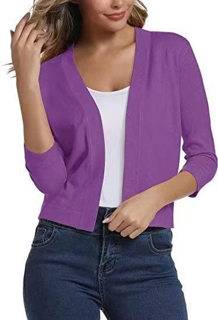 Damen Offener Kurzjacken-Cardigan mit Dreiviertelarm - Lila