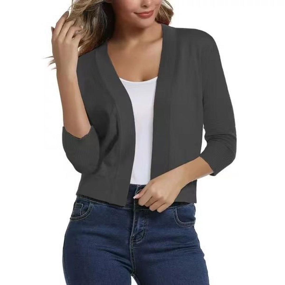 Damen Offener Kurzjacken-Cardigan mit Dreiviertelarm - Grau