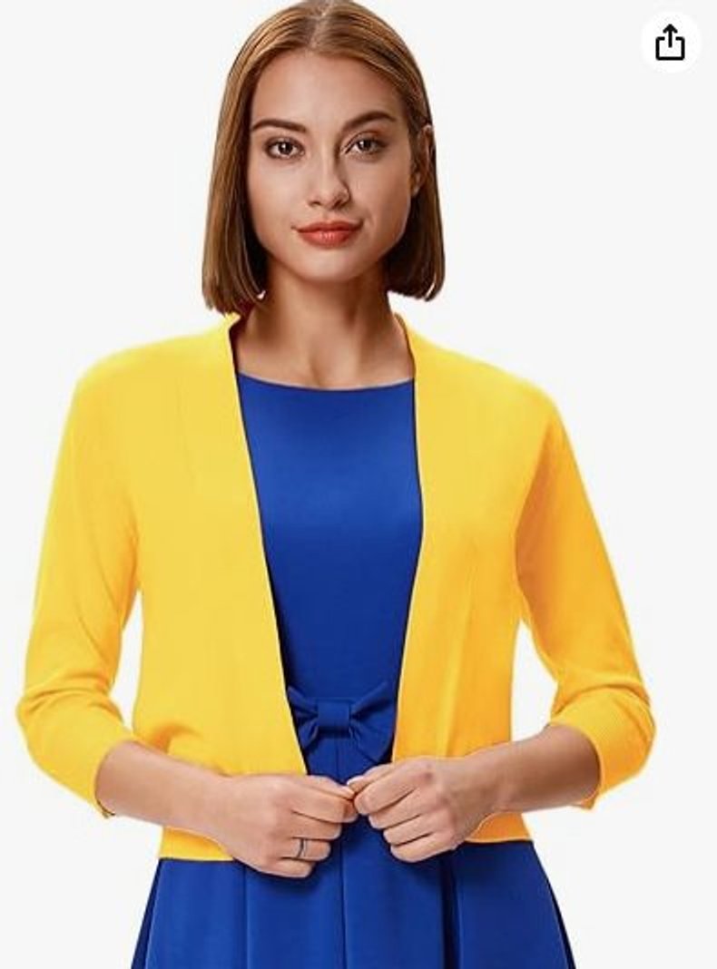 Damen Offener Kurzjacken-Cardigan mit Dreiviertelarm - Gelb