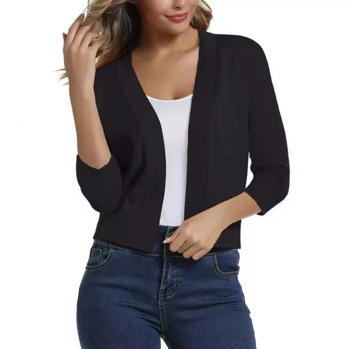 Damen Offener Kurzjacken-Cardigan mit Dreiviertelarm