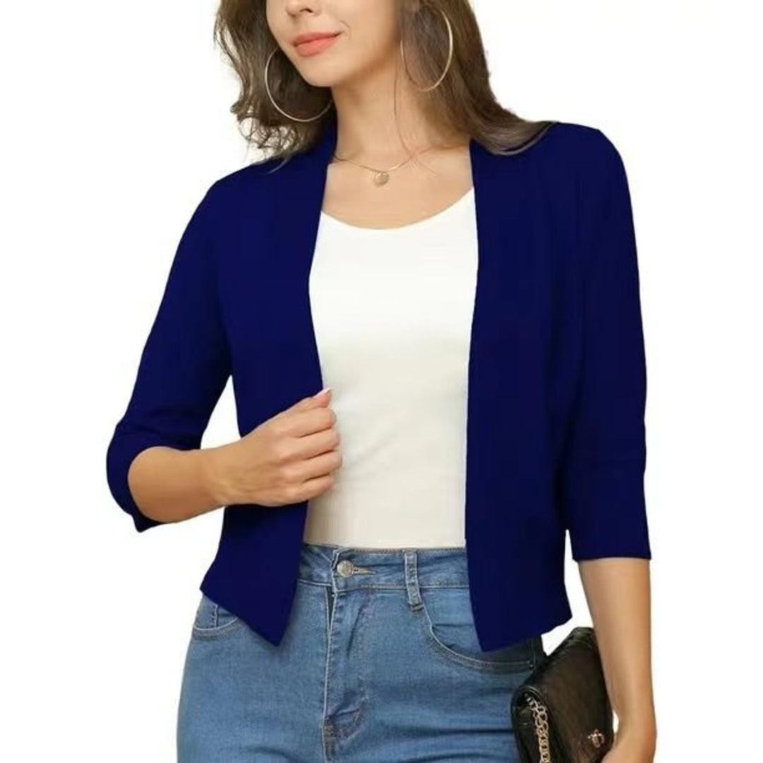 Damen Offener Kurzjacken-Cardigan mit Dreiviertelarm - Mondseeblau