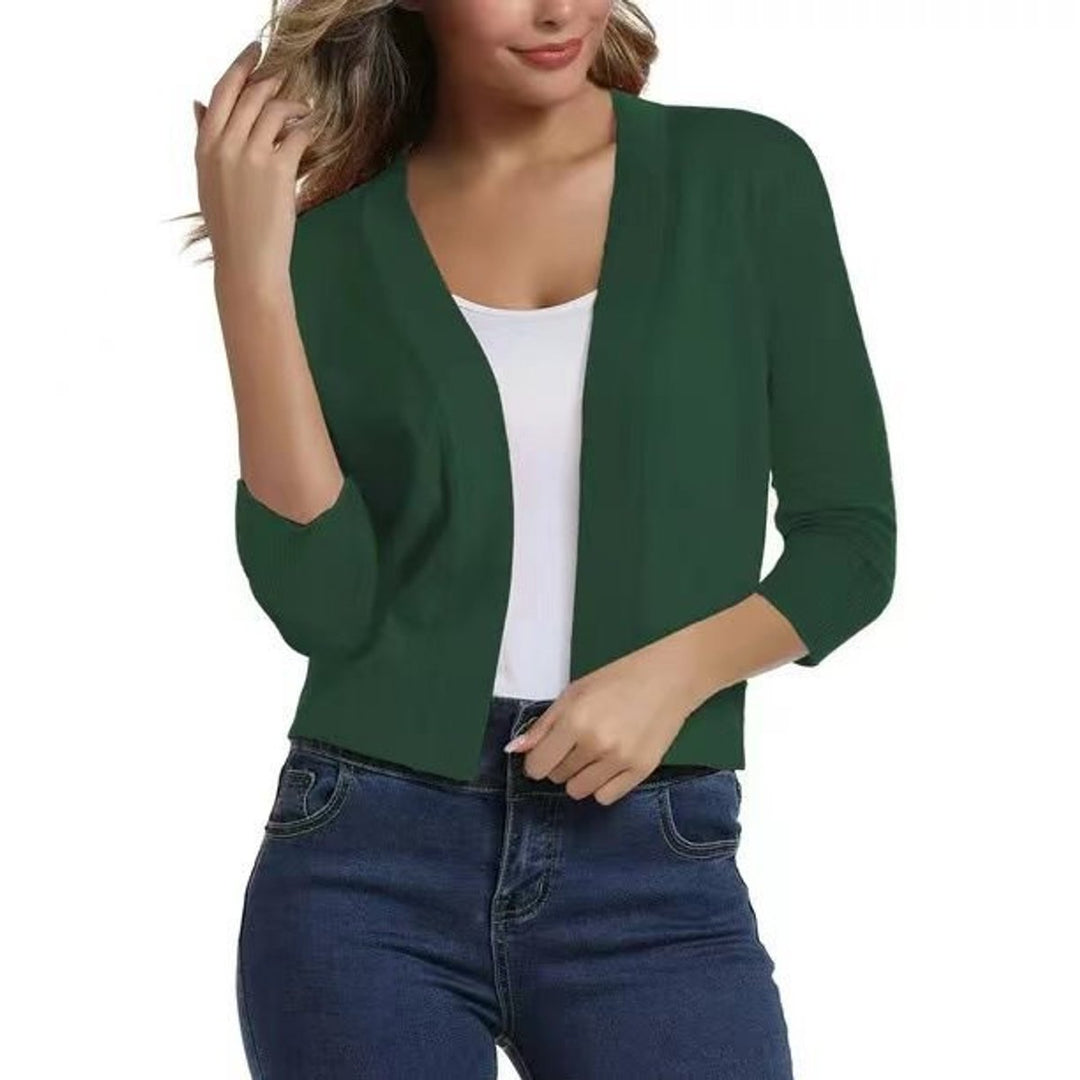 Damen Offener Kurzjacken-Cardigan mit Dreiviertelarm - Waldgrün