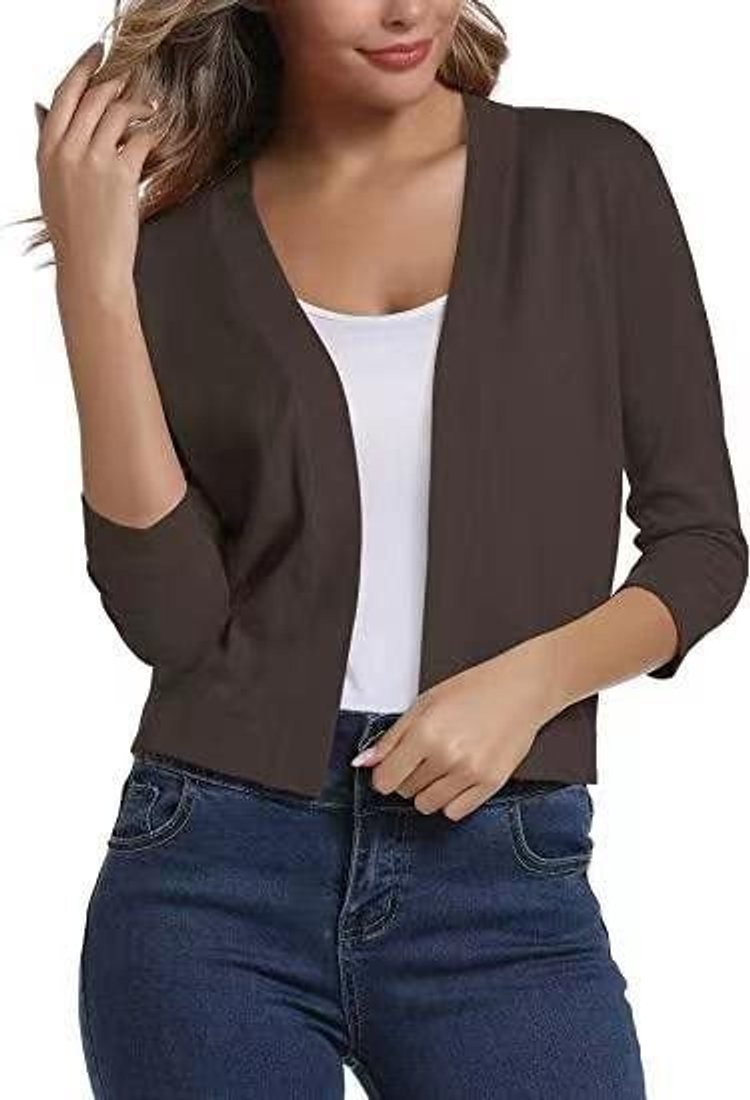 Damen Offener Kurzjacken-Cardigan mit Dreiviertelarm - Braun
